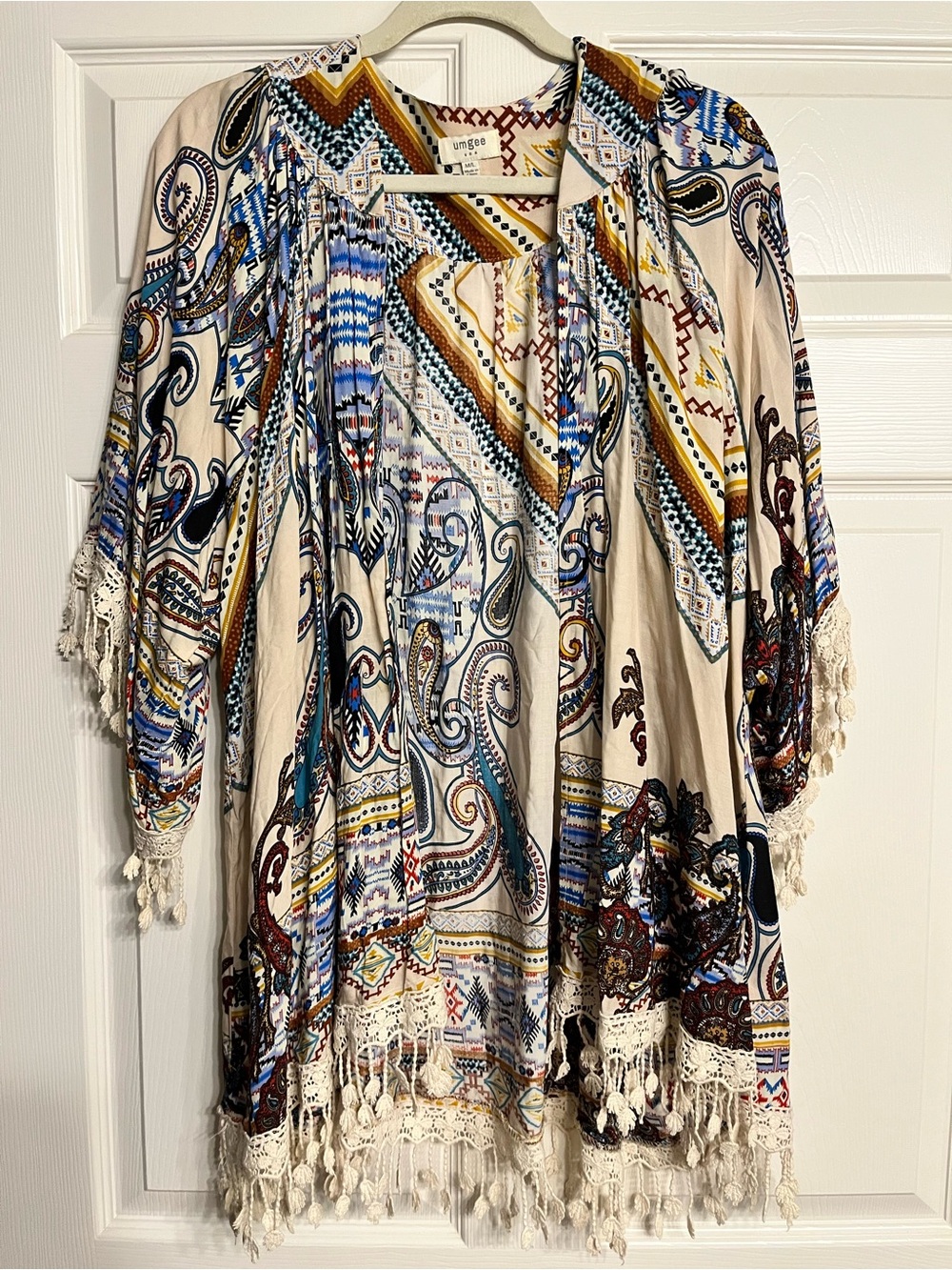 Umgee Cream Multicolor Boho Tassel Kimono